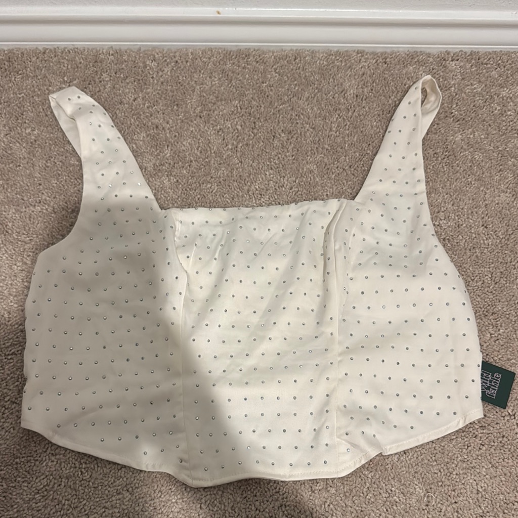 White Crop Top With Diamonds